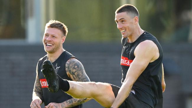 Will the Magpies persist with a two-ruck strategy including Darcy Cameron against the fleet-footed Giants? Picture: Morgan Hancock/Getty Images