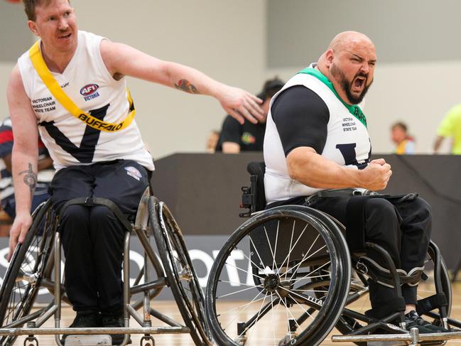 A Victorian player celebrates during last year's Wheelchair titles. Picture: Nerissa Byrne