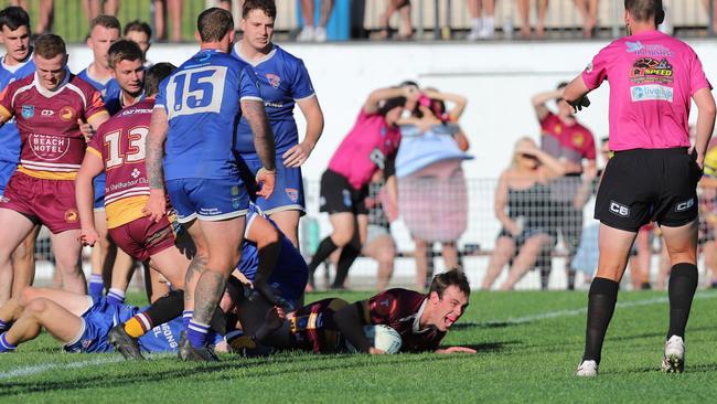 Braxton Wallace dives from dummy half to score a grand final try. Picture: Steve Montgomery Sports Photography