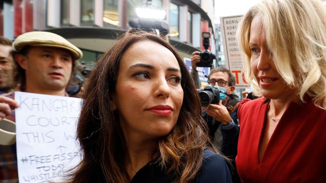 Stella Moris, centre,, the partner Wikileaks founder Julian Assange, arrives with Australian human rights lawyer Jennifer Robinson, at the Old Bailey court.