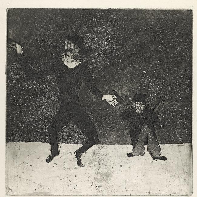 Fred Williams Dancing figures etching, aquatint, engraving, drypoint and mezzotint rocker 20.0 × 19.7 cm (plate) 25.8 × 24.2 cm (sheet) National Gallery of Victoria, Melbourne Presented through The Art Foundation of Victoria by James Mollison, Governor, 1979 © Estate of Fred Williams