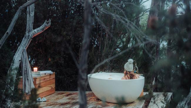 An outdoor bath at The Retreat at Pumphouse Point. Picture: Emilie Ristevski