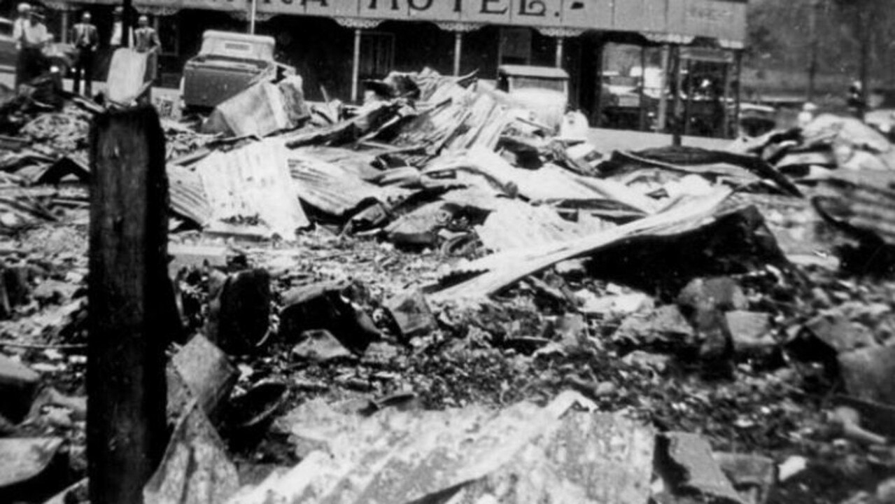 The ruins of the original Grand Hotel at Goomeri, after a devastating fire on December 23, 1939 killed nine people.