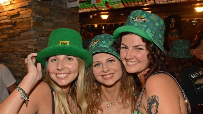 Hollie Baker, Summer Spinks and Chloe-Jay Burr at St Patrick's Day celebrations at Finn McCool's, Surfers Paradise. Picture: Regina King