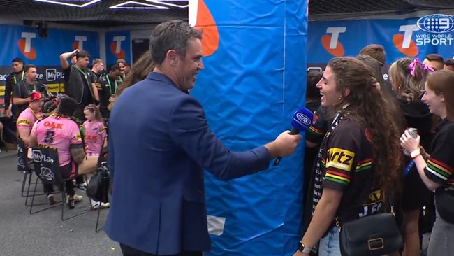 Brad Fittler interviewing Jess Fox. Photo: Nine.