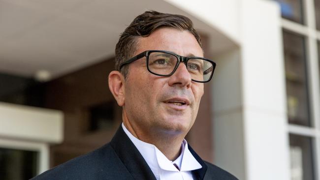 Defence barrister Michael Gatenby speaking about his client, Mongols national president Nick 'The Knife' Forbes, outside the Supreme Court of the Northern Territory. Picture: Floss Adams