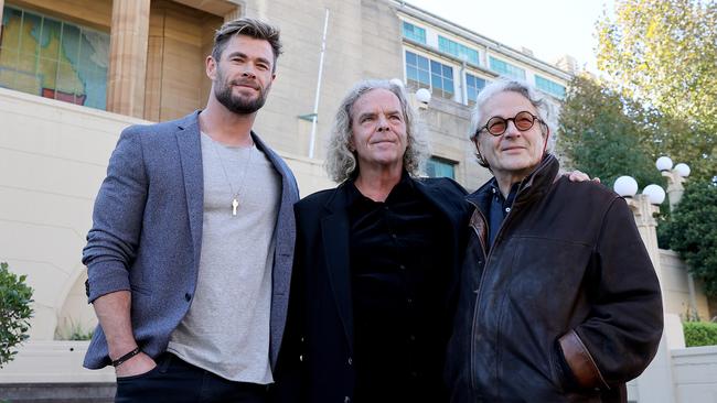 Chris Hemsworth, producer Doug Mitchell and director George Miller in Sydney. Picture: NCA NewsWire / Dylan Coker