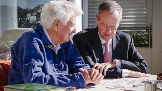 Bob Hawke and Bill Shorten, with Bob’s beloved crossword in front of them. Picture: Supplied