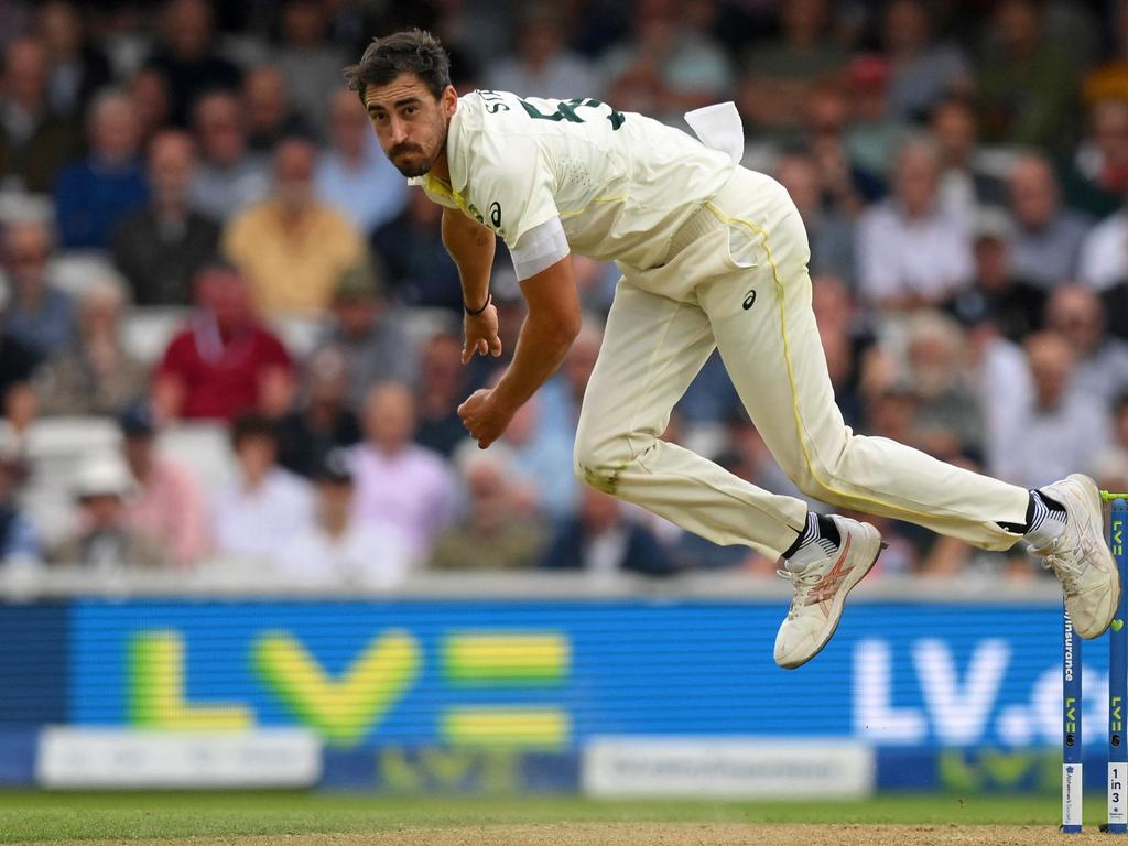 Australia's Mitchell Starc bowls on the opening day of the fifth Ashes cricket Test. Picture: AFP