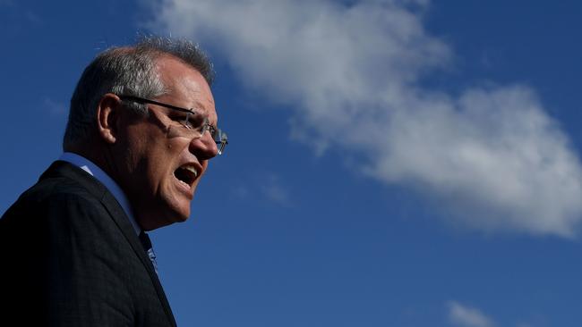 Prime Minister Scott Morrison speaks to the media during a Western Sydney Airport Rail Link announcement in Sydney. Picture: AAP.