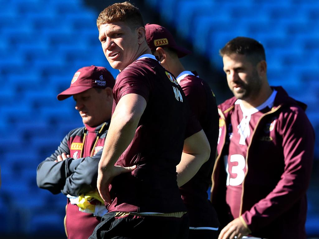 Dylan Napa at the Queensland Origin team’s captain’s run. Picture: Adam Head