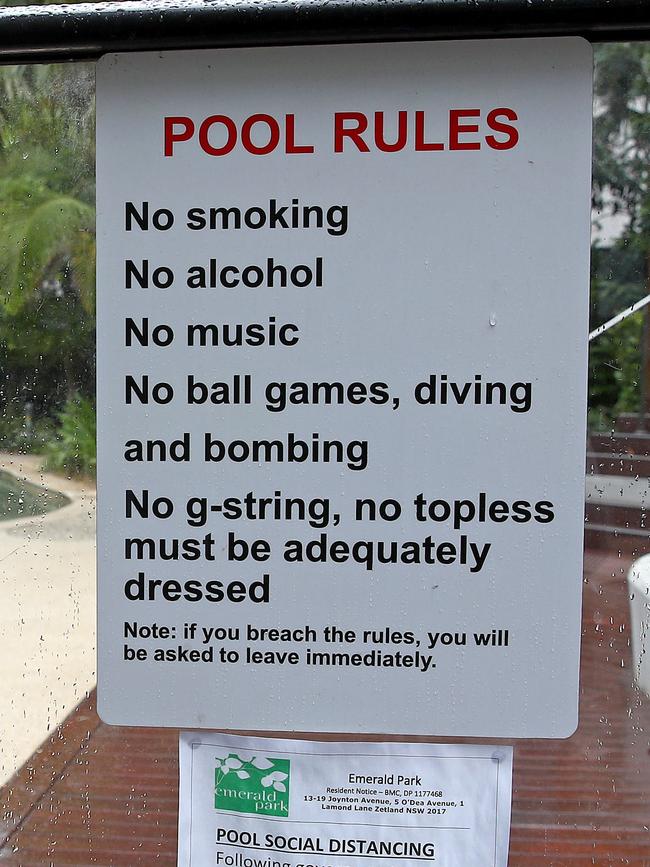 Pool signs that warn no G-strings are allowed have been ripped down. Picture: Toby Zerna