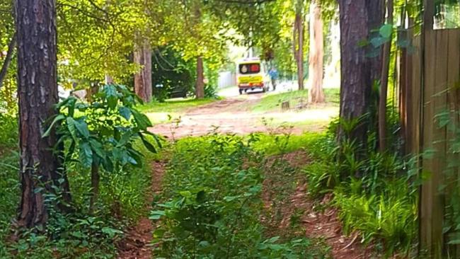 An ambulance bumping along the track to the helipad at the Macleay Is school. Picture: Contributed