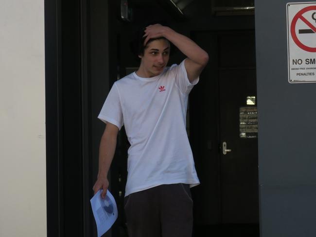 Iszacc Bonnici, 19, of Blue Haven, leaving Wyong Local Court after being charged with graffiti, entering train lines and drug offences. Picture: Richard Noone