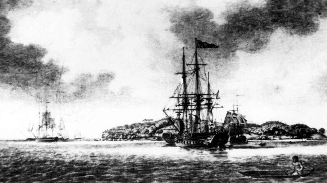 Life as Indigenous Australians had known it for tens of thousands of years changed forever when the tall ships of the First Fleet entered Sydney Harbour in 1788. Picture: supplied/British Armed Forces/Navy NSW