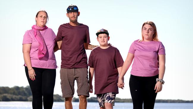 Max Jamieson’s family – Rebecca Aspden, Todd Jamieson, Hunter Jamieson and Madeline Calaby at the esplanade at Deception Bay. Picture: Steve Pohlner