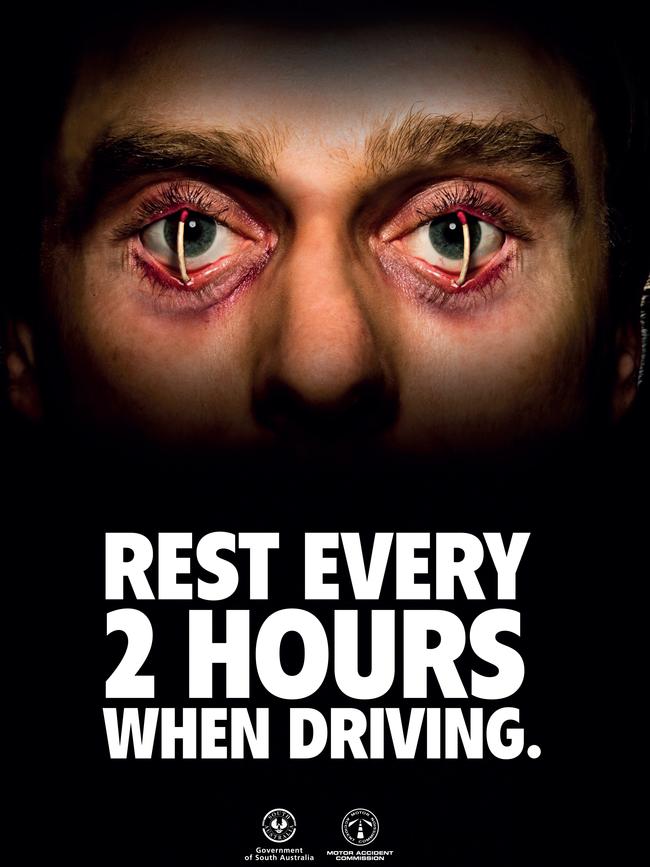 SA government "Rest Every 2 Hours When Driving" Motor Accident Commission Easter road safety campaign poster.