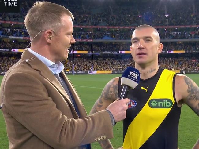 Dustin Martin speaks after game 300.