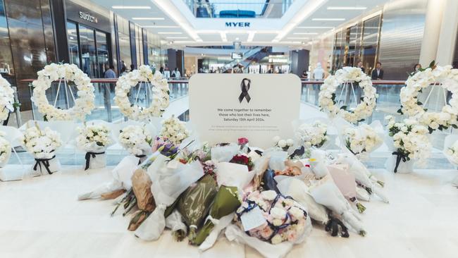 The memorial inside the shopping centre on Thursday. Picture: NCA NewsWire / Dion Georgopoulos