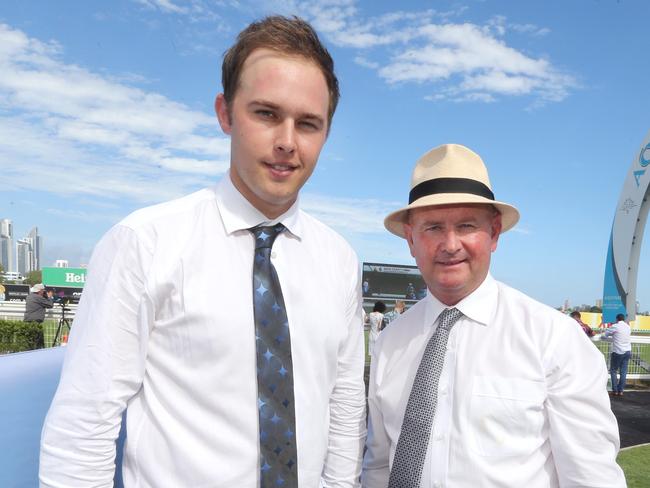 Gold Coast Turf Club race meeting, featuring two major lead in races to the Magic Millions.Photo of Trainer Trent Edmonds and father Toby Edmonds.Photo by Richard Gosling