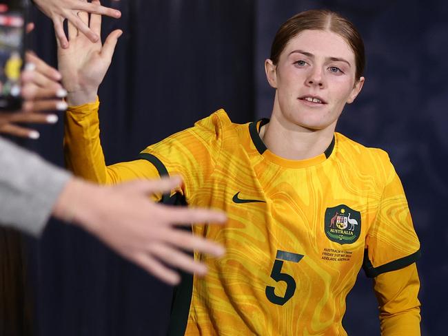 ADELAIDE, AUSTRALIA - MAY 31: Cortnee Vine of Australia greets fans during the international friendly match between Australia Matildas and China PR at Adelaide Oval on May 31, 2024 in Adelaide, Australia. (Photo by Cameron Spencer/Getty Images)