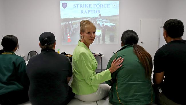 Detective Superintendent Deb Wallace at Cabramatta PCYC talking to local at-risk youths about the dangers of becoming involved with criminal gangs. Picture: Toby Zerna