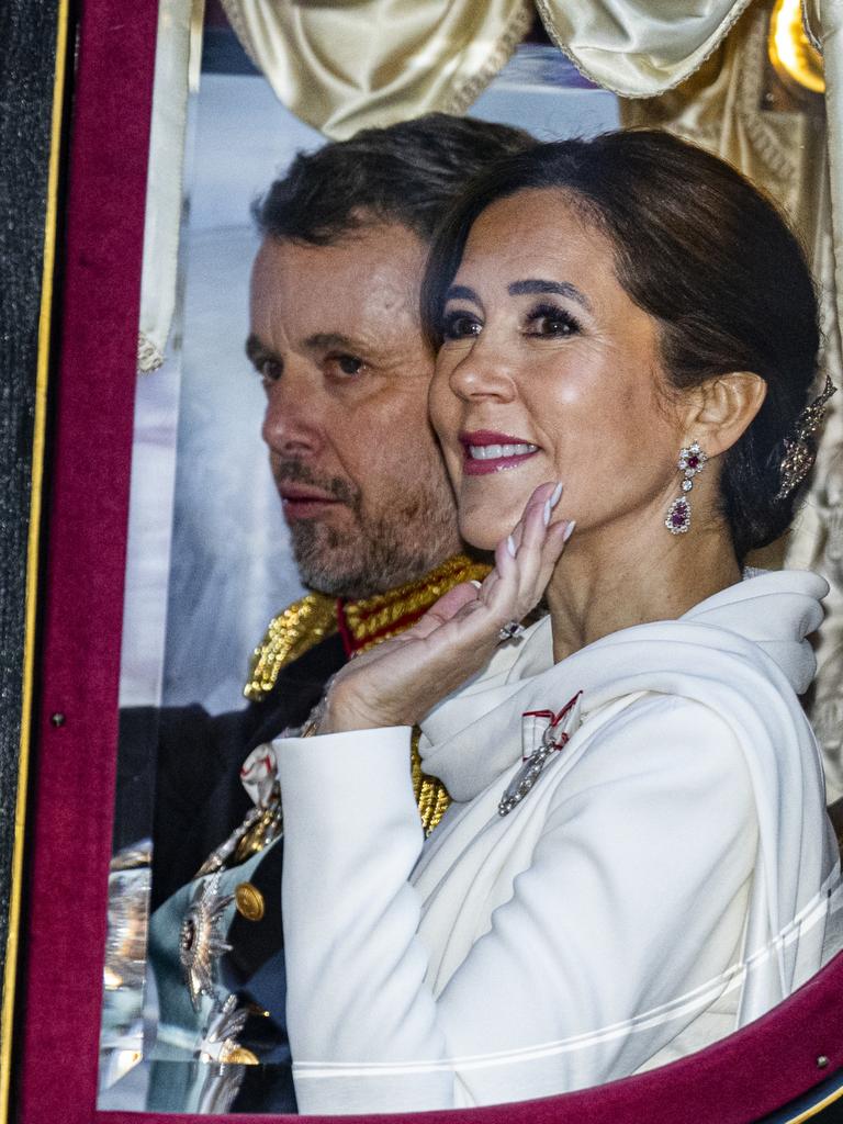 The couple arrive back at Amalienborg after being proclaimed King and Queen of Denmark. Picture: Getty Images