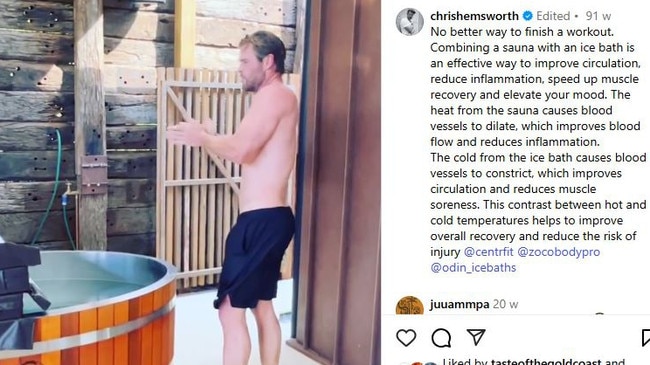 Chris Hemsworth praised the benefits of an Odin Ice Bath on Instagram.
