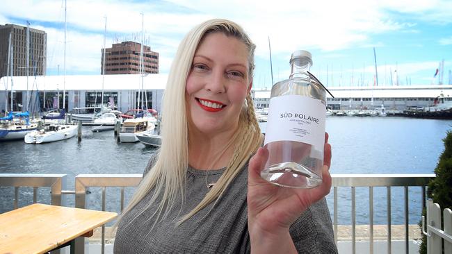 Louise Radman with a bottle of her Sud Polaire gin. Picture: SAM ROSEWARNE