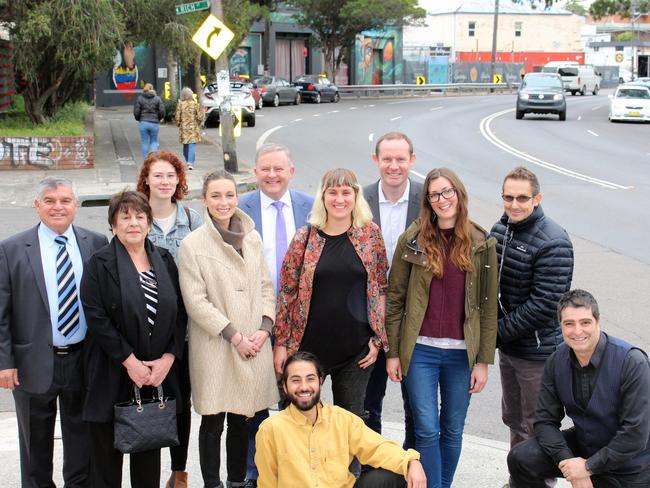 Inner West Councillors Sam Iskandar, Julie Passas, Darcy Byrne (mayor) and Vic Macri with Anthony Albanese and creatives from Create or Die and Soundworks.