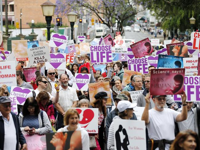 Cherish Life protesters rally outside Brisbane’s Parliament House in 2018 to protest the late-term abortion Bill.