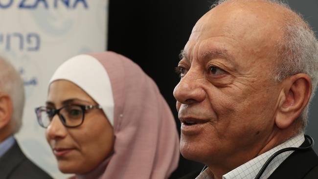 Saeed Maasarwe, the father of murdered exchange student, Aiia Maasarwe at the launch of an award in her honour, alongside the award winner Dr Khadra Salami (left) Picture: David Crosling