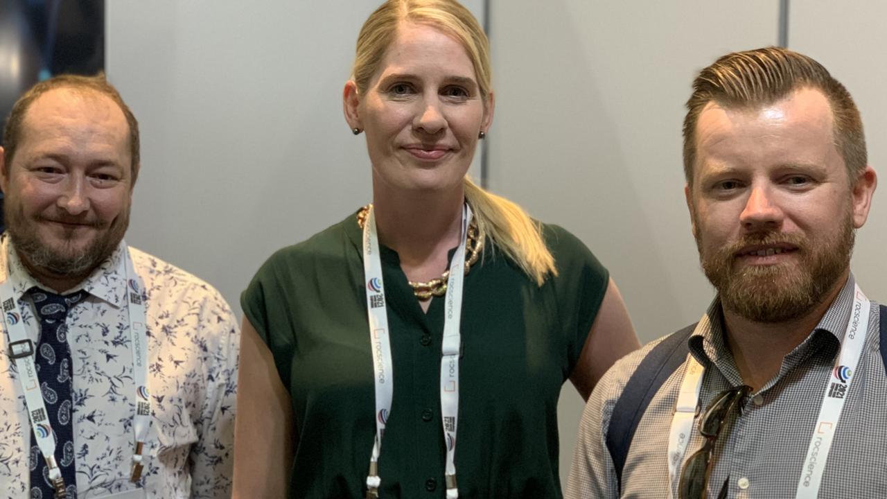 Kane Maxwell (left) Lauren Maxwell and James Lawell at the Bowen Basin Symposium. Picture: Duncan Evans