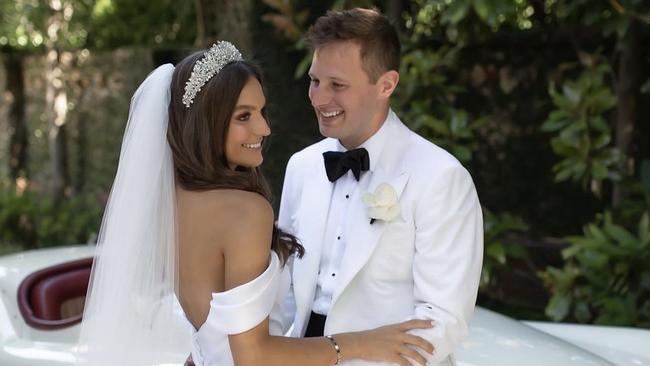 Harry Fox and Kristen Fowler at their stylish wedding. Picture: White Vine Photography