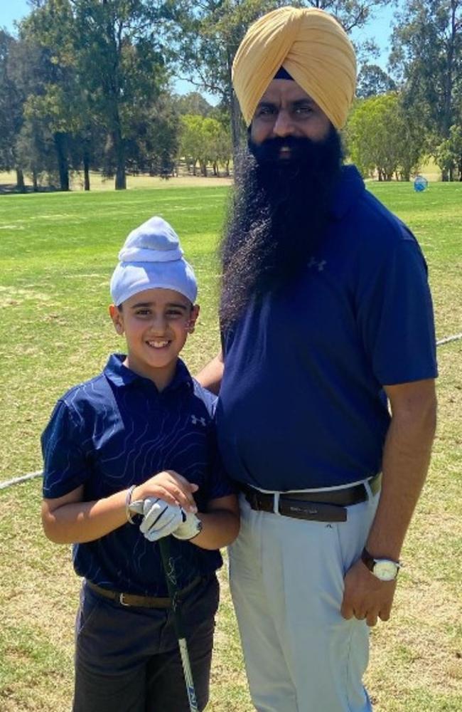 Gurmantar Gill, 11, with his father Daljinder Gill.