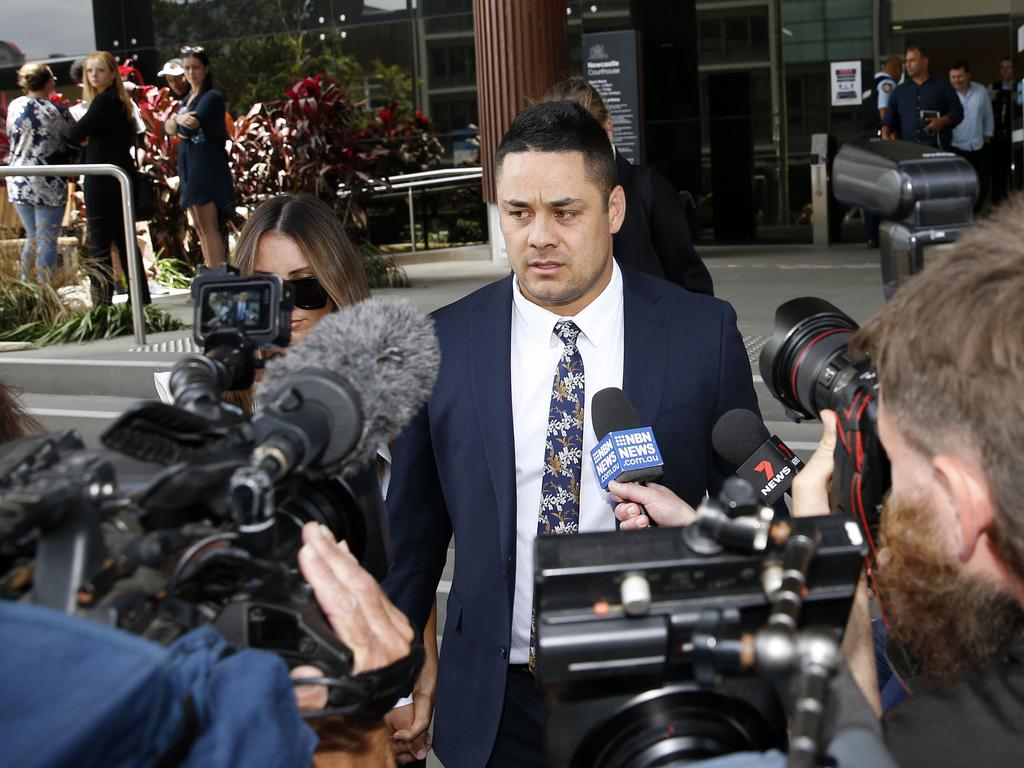 Jarryd Hayne leaves court in Newcastle after the jury was discharged on December 7, 2020. Picture: AAP Image/Darren Pateman