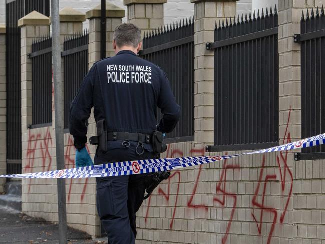 Anti-Semitic attack on the Newtown Synagogue, Sydney. Picture: NewsWire / Simon Bullard.