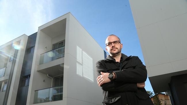 Marc Milinkovic outside noisy Airbnb townhouse in Doncaster. Picture: Hamish Blair