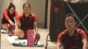 China’s players train in their Brisbane hotel’s corridor. Picture: Twitter