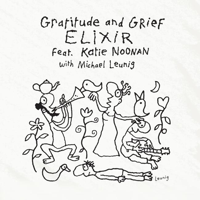 Album artwork for Michael Leunig and Elixir's Gratitude and Grievance album released on Kin Music in August 2018.