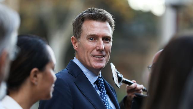 Christian Porter, speaking after dropping his defamation case against the ABC. Picture: Jane Dempster.