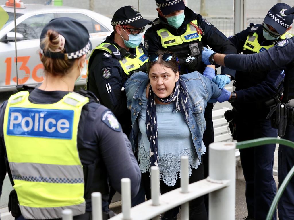 Lockdown protesters pictured clashing with police in Melbourne. Picture: Matrix Media Group