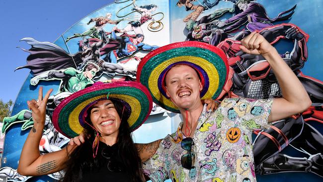 Analice Sacramento and Nathan Weller of Cairns.Families having a good time at Movieworld on the Gold Coast. Sunday December 31, 2023. Picture, John Gass