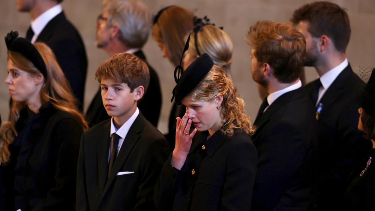 James, Viscount Severn and Lady Louise Windsor paid their respects to the Queen on Saturday. Picture: Getty Images