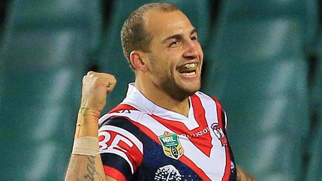 Blake Ferguson celebrates a try. Picture: Mark Evans