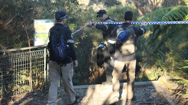 The Wentworth Falls walking track where the tragedy occurred was closed off in the wake of the landslide. Picture: John Grainger