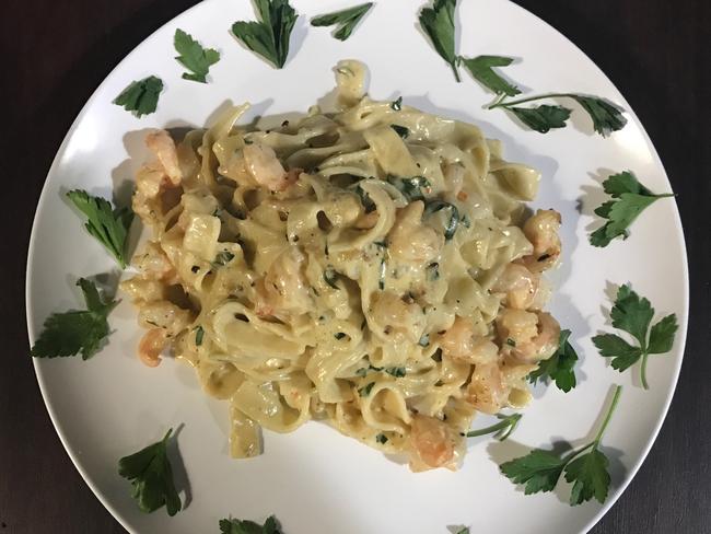 Garlic prawn fettuccine at Brickworks.