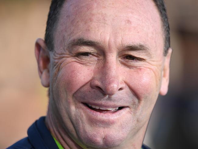 Raiders coach Ricky Stuart seen during the Round 19 NRL match between the Penrith Panthers and the Canberra Raiders at Panthers Stadium in Sydney, Sunday, July 28, 2019. (AAP Image/Joel Carrett) NO ARCHIVING, EDITORIAL USE ONLY