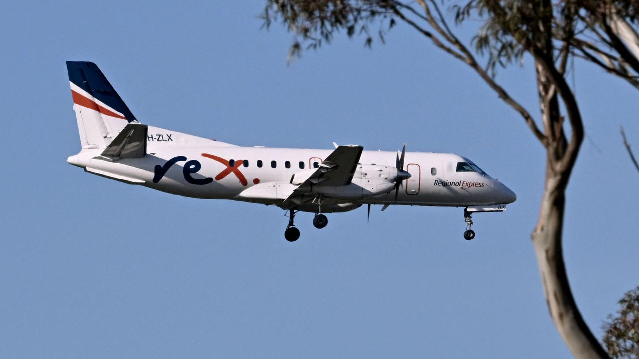 A Rex Saab 340 approaching Tullamarine Airport in Melbourne. Picture: William West/AFP