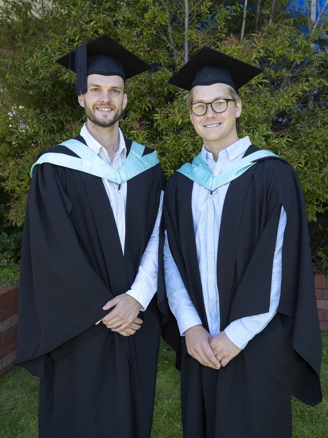 Edward Lindsay and Jake McDermott at the UTAS Graduation at Burnie. PICTURE CHRIS KIDD